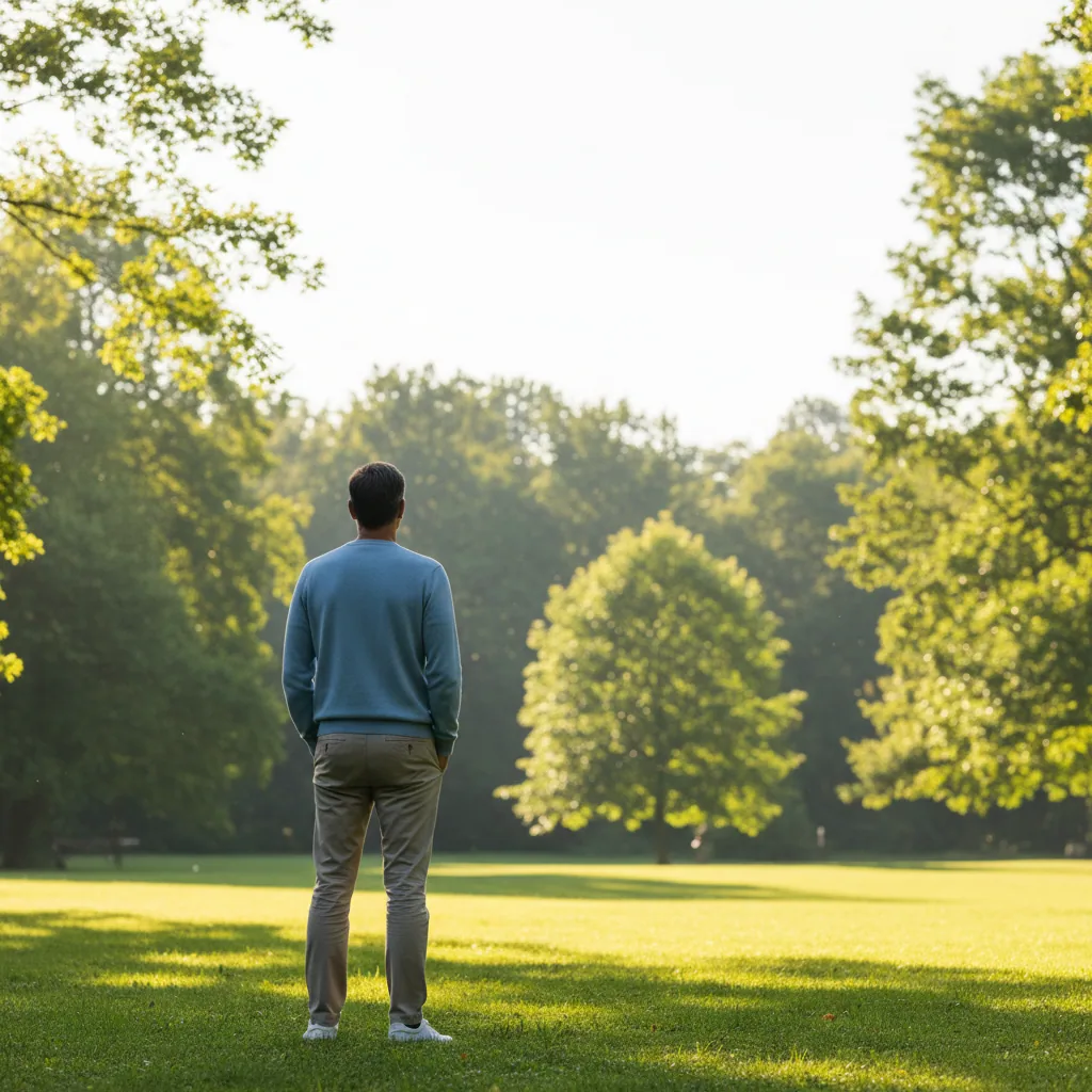 Anonieme man van achteren in een park, actieve levensstijl boven de 50