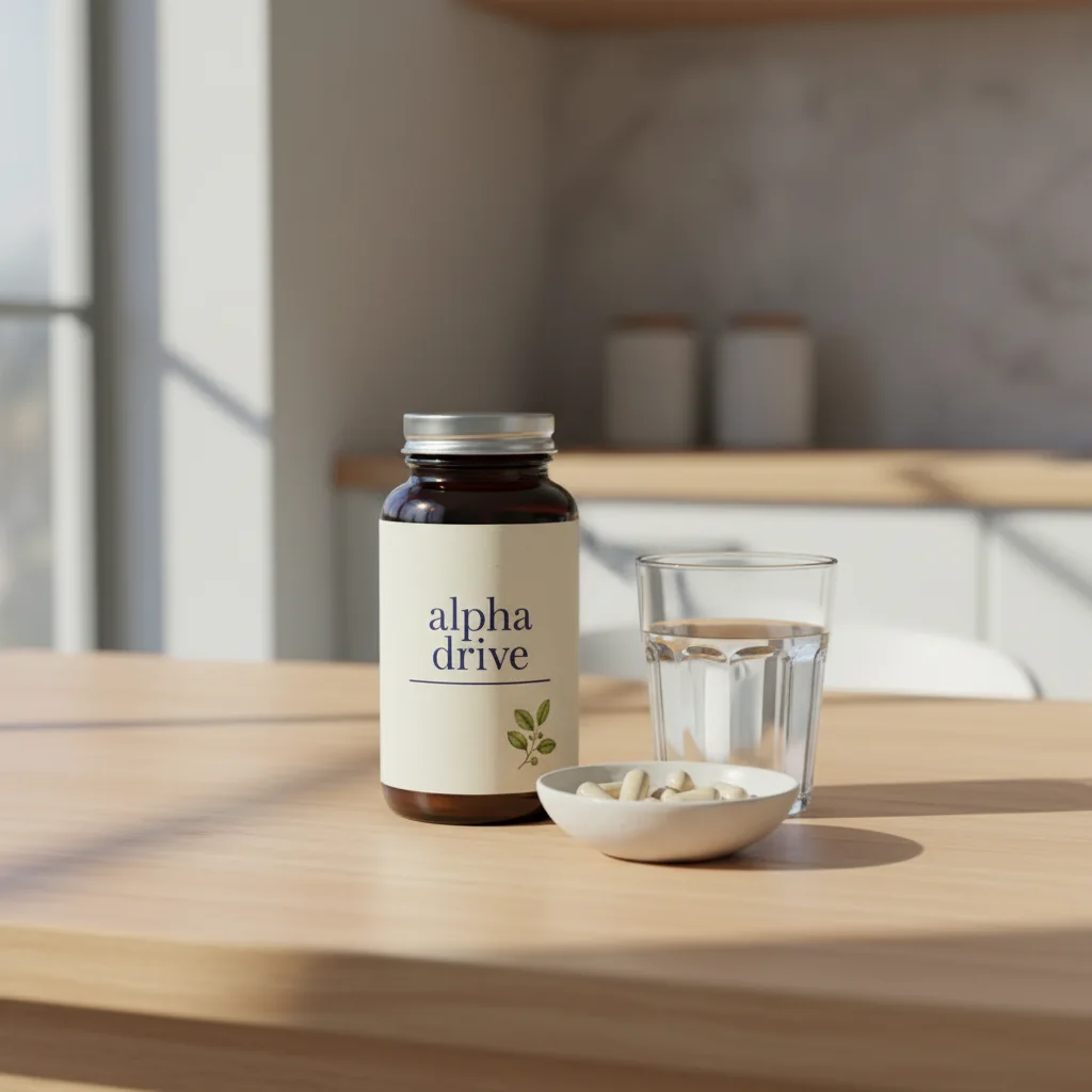Alpha Drive pot naast pompoenzaden en groene bladeren - product lifestyle foto